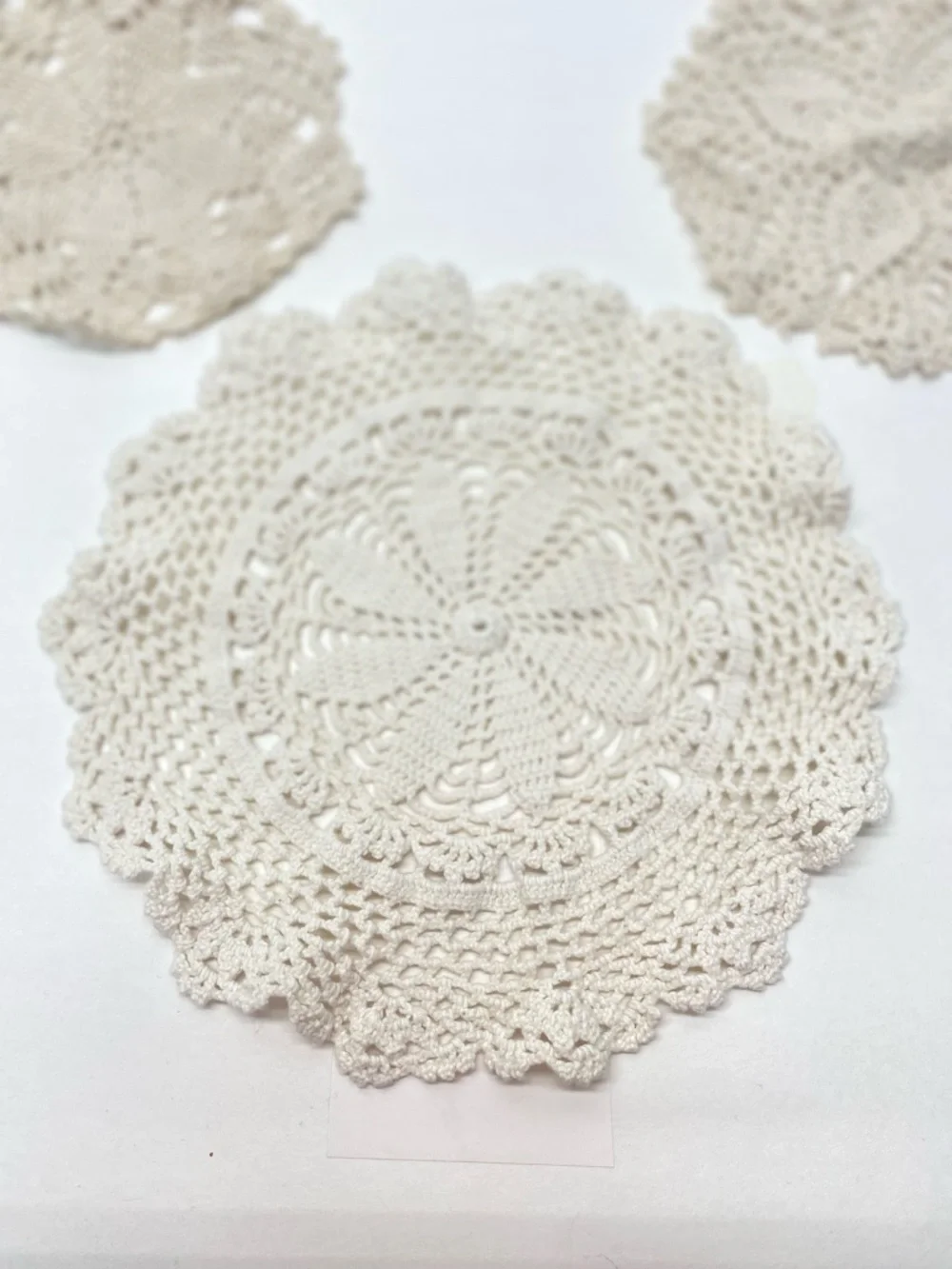 Vintage Handmade Crocheted Doilies Lot of 3 Cream Beige Grandma Core Round